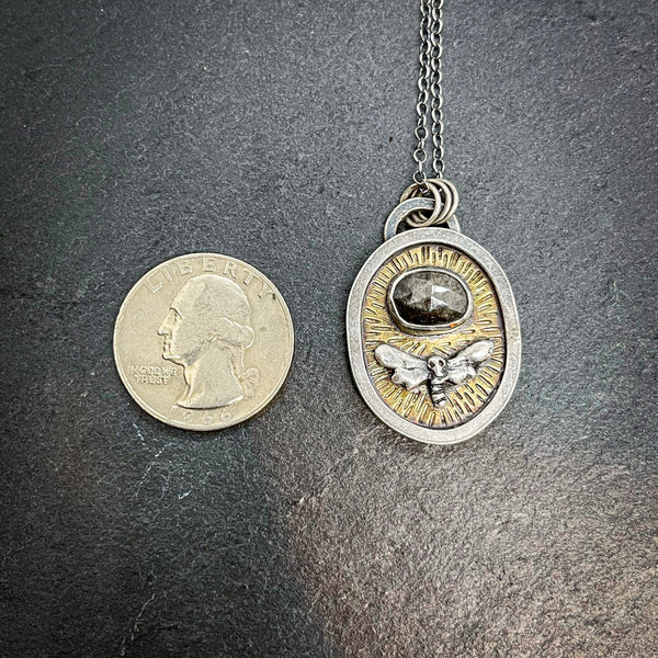 Death’s Head Moth and Silver Obsidian Memento Mori Medallion