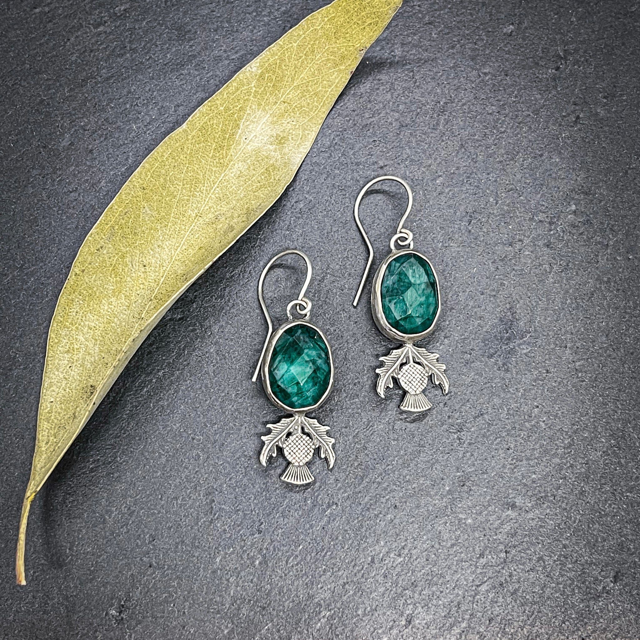 HOLD FOR SUSAN: Emerald Thistle Earrings