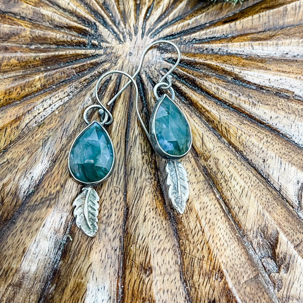 Moss Agate Leaf Earrings